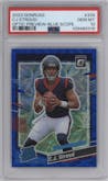 C.J. Stroud from the 2023 Panini Donruss set featuring a Blue Scope parallel graded by PSA and given an overall grade of 10.