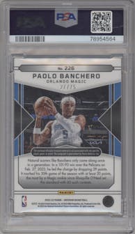 Paolo Banchero from the 2022-23 Panini Obsidian set featuring a Electric Etch Purple parallel graded by PSA and given an overall grade of 9.