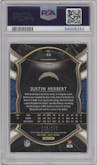 Justin Herbert from the 2020 Panini Select set featuring a Tri-Color parallel graded by PSA and given an overall grade of 9.
