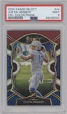 Justin Herbert from the 2020 Panini Select set featuring a Tri-Color parallel graded by PSA and given an overall grade of 9.
