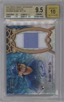 Bobby Witt Jr. from the 2022 Topps Dynasty set graded by Beckett and given an overall grade of 9.5.