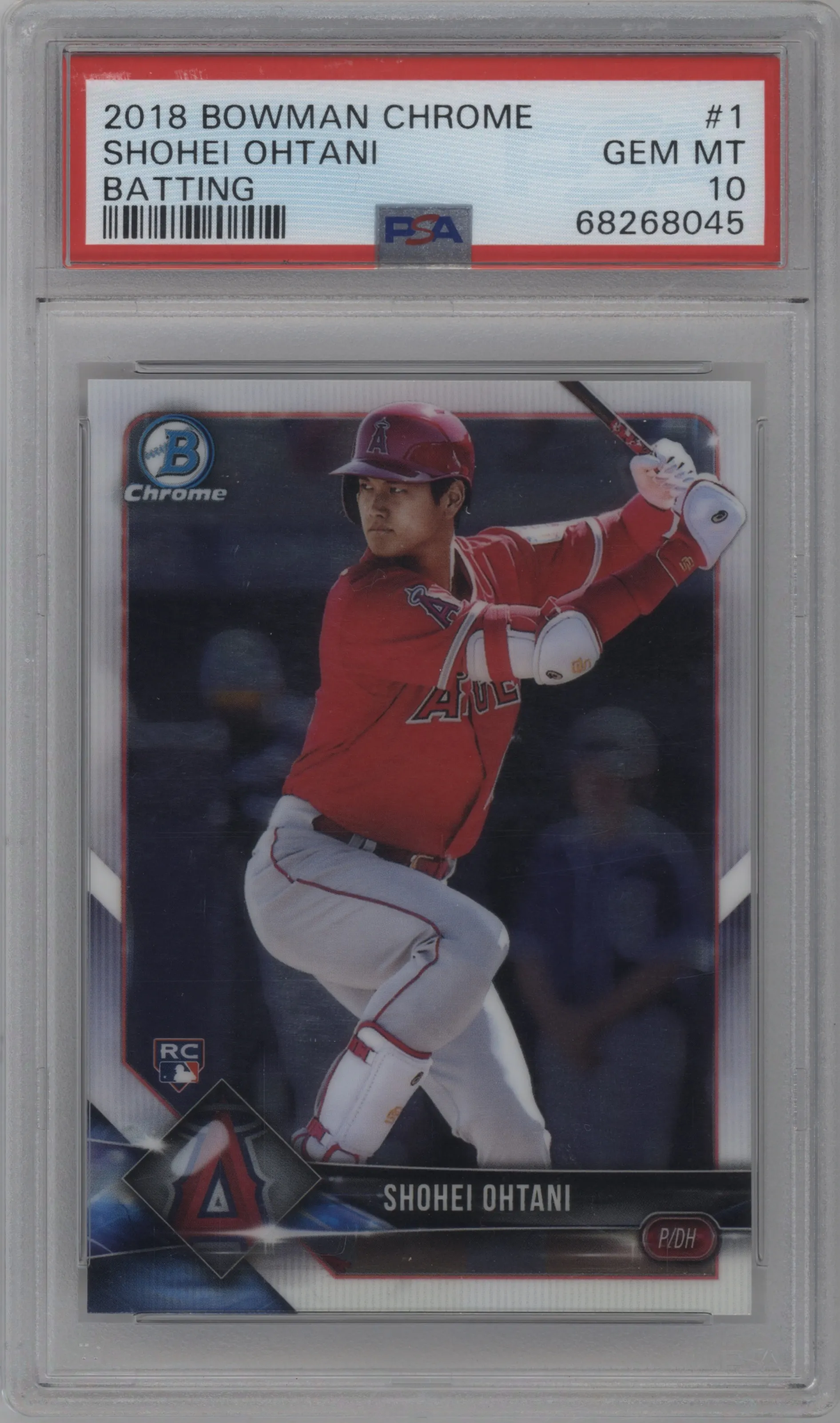 Shohei Ohtani from the 2018 Bowman Chrome set graded by PSA and given an overall grade of 10.