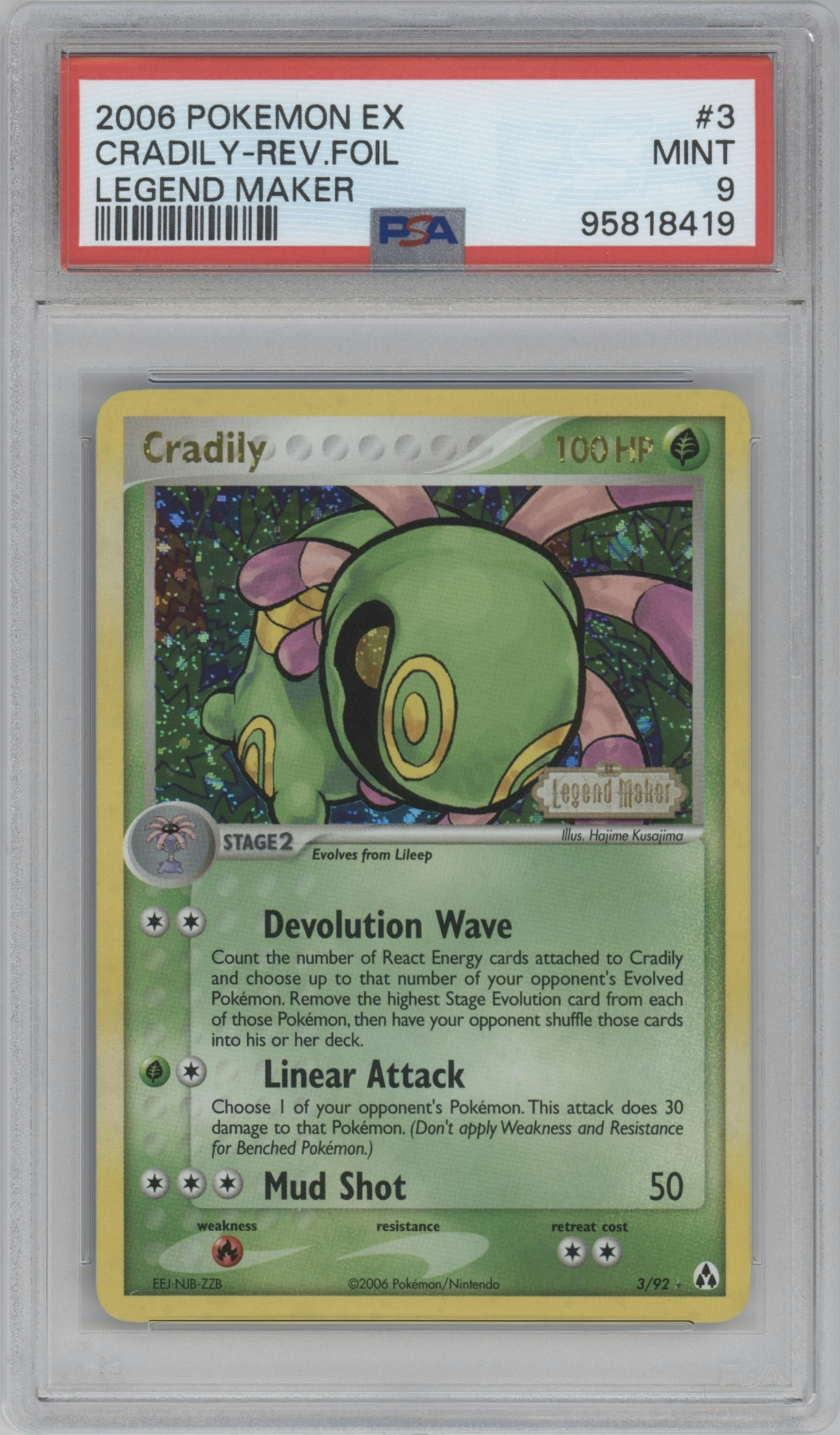 Cradily  from the 2006 Pokemon EX set graded by PSA and given an overall grade of 9.