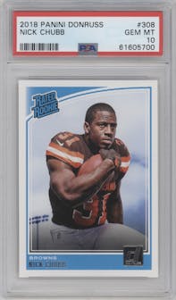 Nick Chubb from the 2018 Panini Donruss set graded by PSA and given an overall grade of 10.