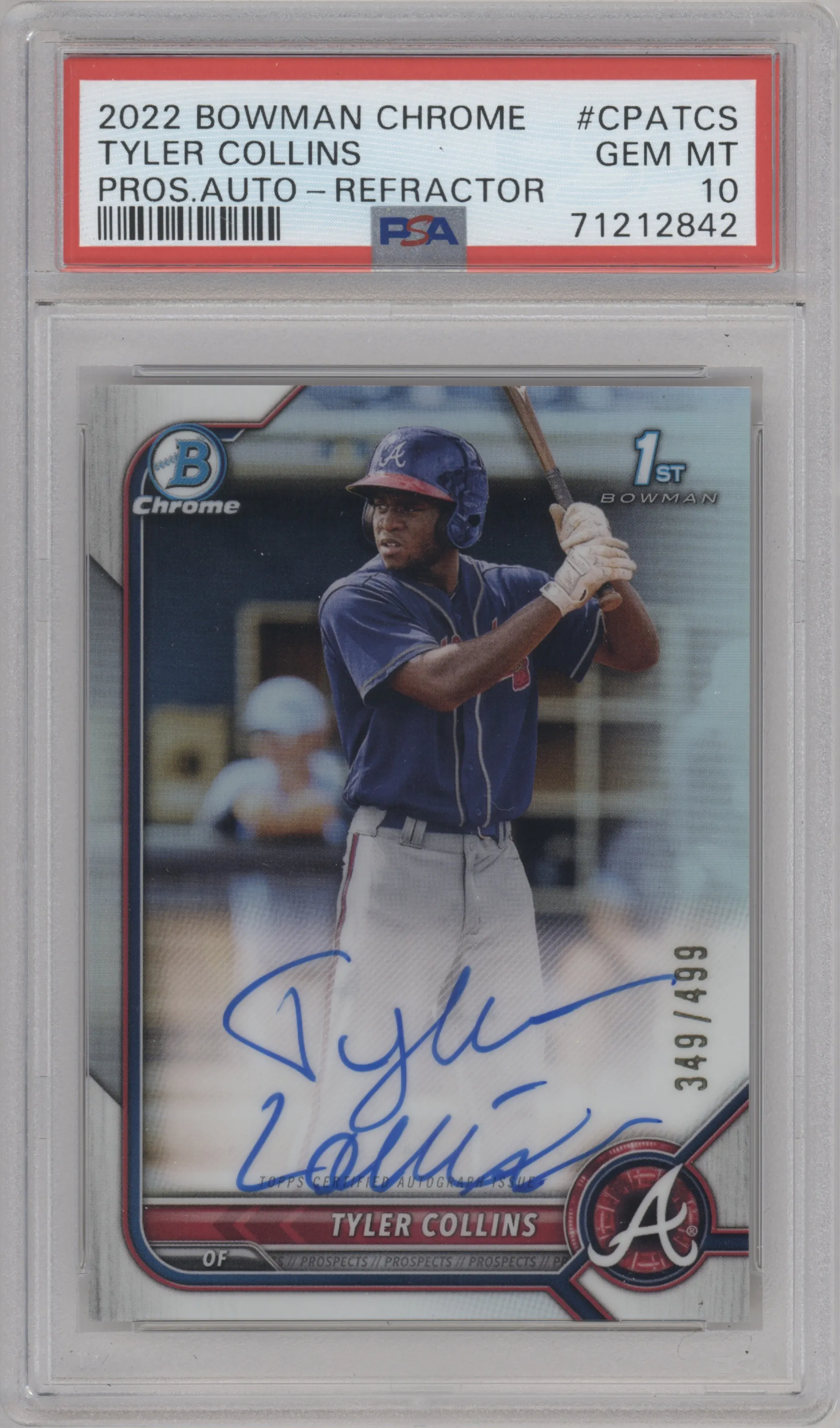 2022 Bowman Chrome Pros.Auto Tyler Collins Refractor PSA 10