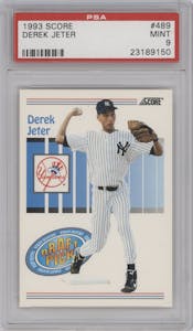 Derek Jeter  from the 1993 Score  set graded by PSA and given an overall grade of 9.