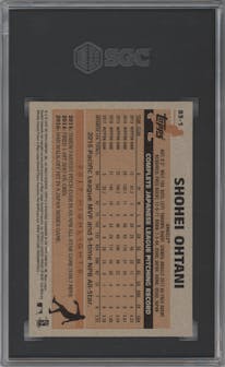 Shohei Ohtani from the 2018 Topps Series 2 set featuring a Blue parallel graded by SGC and given an overall grade of 9.5.