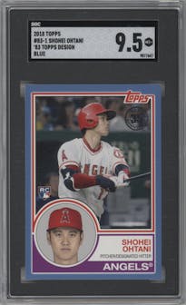 Shohei Ohtani from the 2018 Topps Series 2 set featuring a Blue parallel graded by SGC and given an overall grade of 9.5.