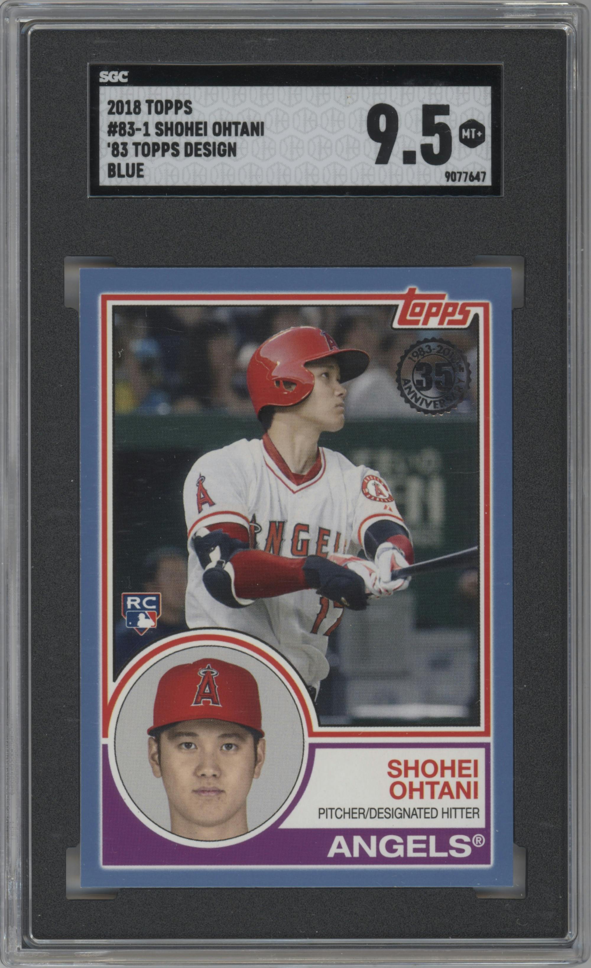 Shohei Ohtani from the 2018 Topps Series 2 set featuring a Blue parallel graded by SGC and given an overall grade of 9.5.