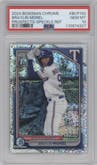 Braylin Morel from the 2024 Bowman Chrome set featuring a Speckle Refractor parallel graded by PSA and given an overall grade of 10.