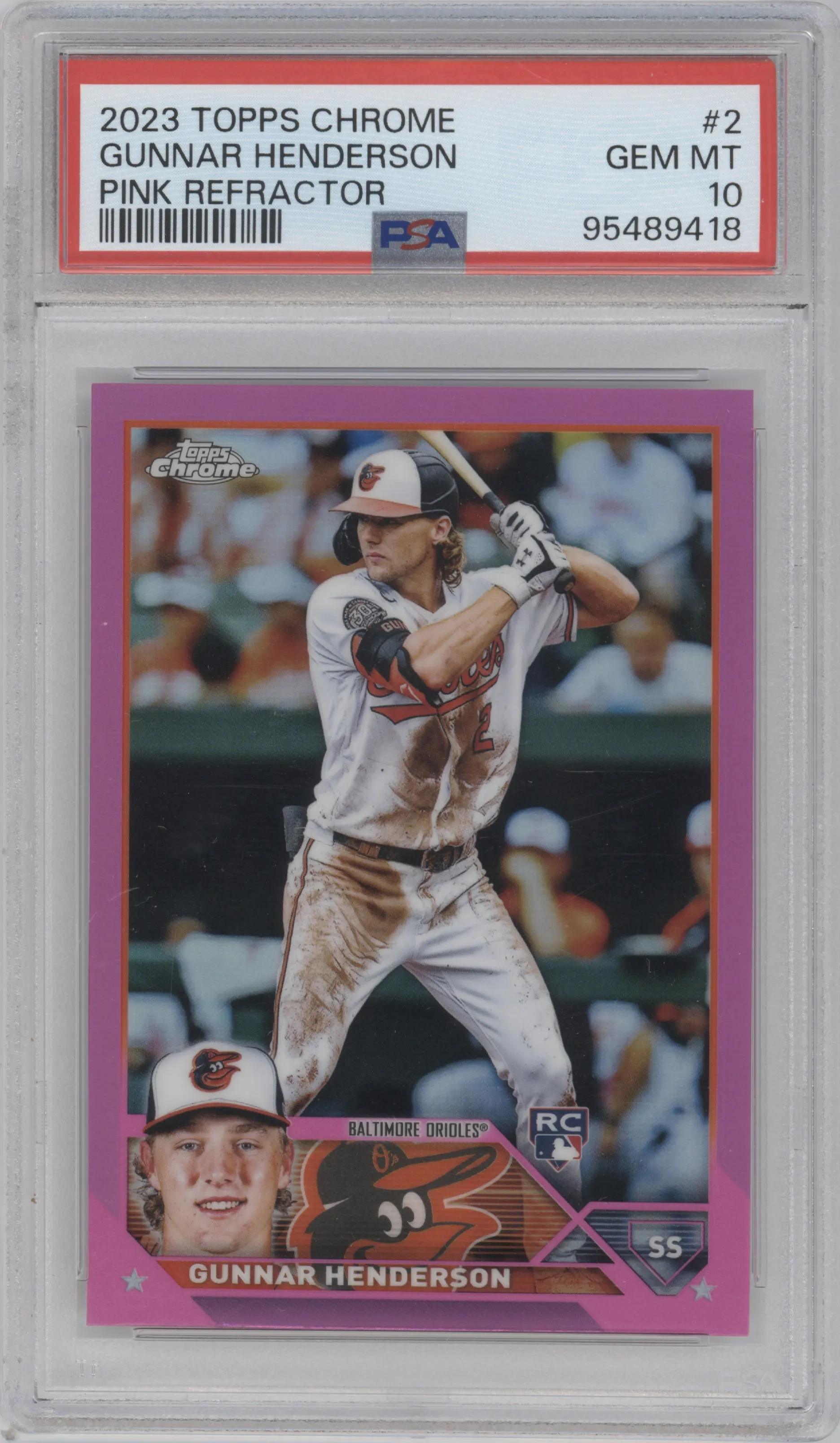 2023 Topps Chrome Gunnar Henderson Pink Refractor #2 PSA 10