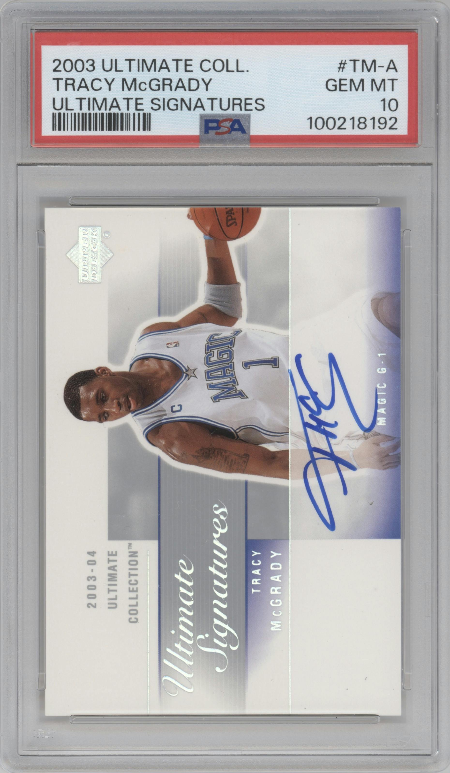 Tracy McGrady from the 2003-04 Upper Deck Ultimate Collection set graded by PSA and given an overall grade of 10.