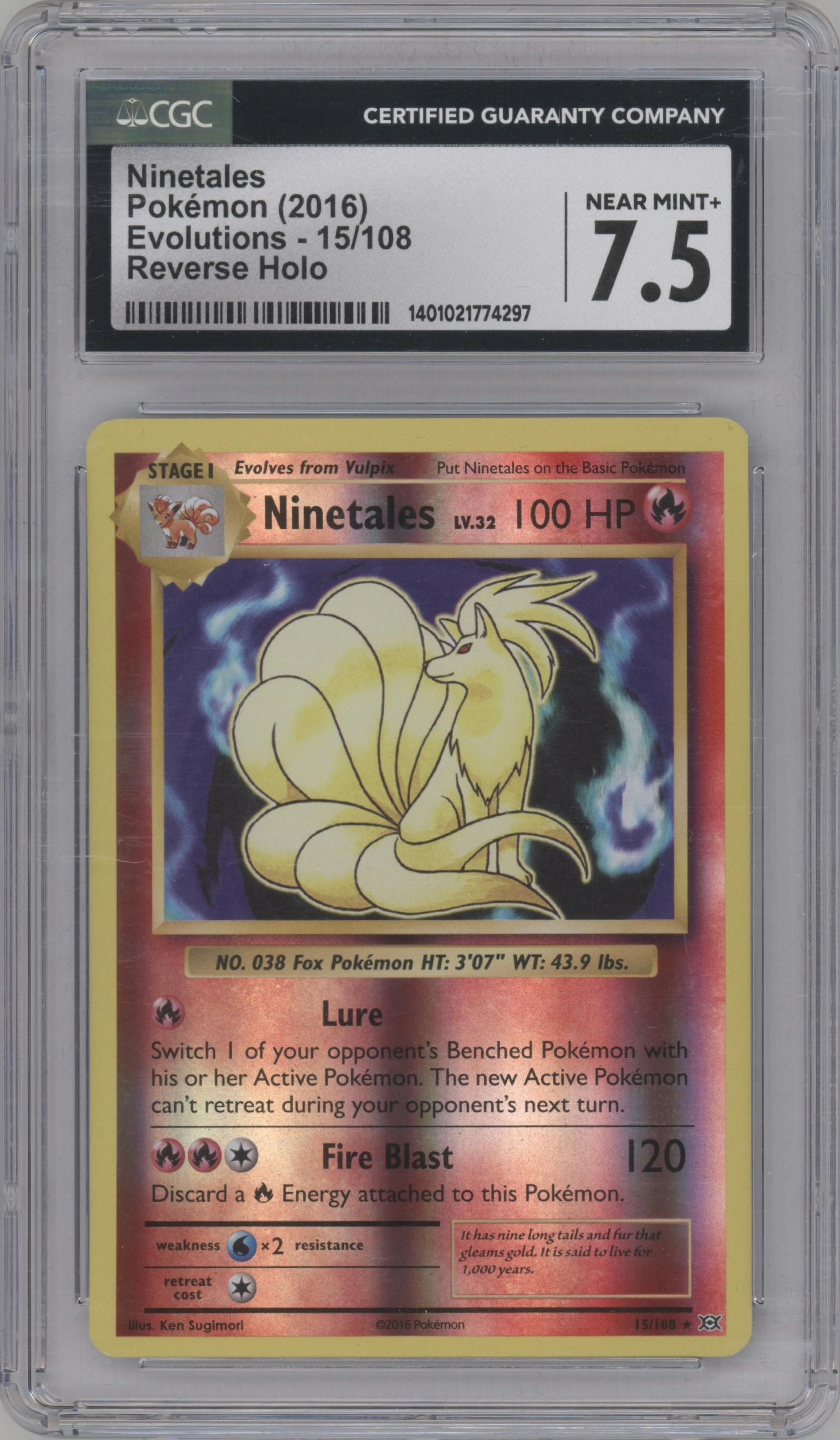 Ninetales from the 2016 Pokemon XY set graded by CSG and given an overall grade of 7.5.