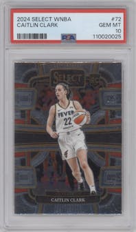 Caitlin Clark from the 2024 Panini Select WNBA set graded by PSA and given an overall grade of 10.