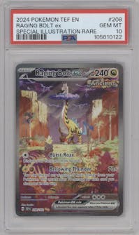Raging Bolt ex from the 2024 Pokemon SV set graded by PSA and given an overall grade of 10.