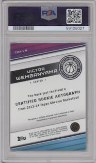 Victor Wembanyama from the 2023-24 Topps Chrome set graded by PSA and given an overall grade of 9.