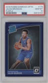 Jalen Brunson from the 2018-19 Panini Donruss Optic set featuring a Purple parallel graded by PSA and given an overall grade of 10.