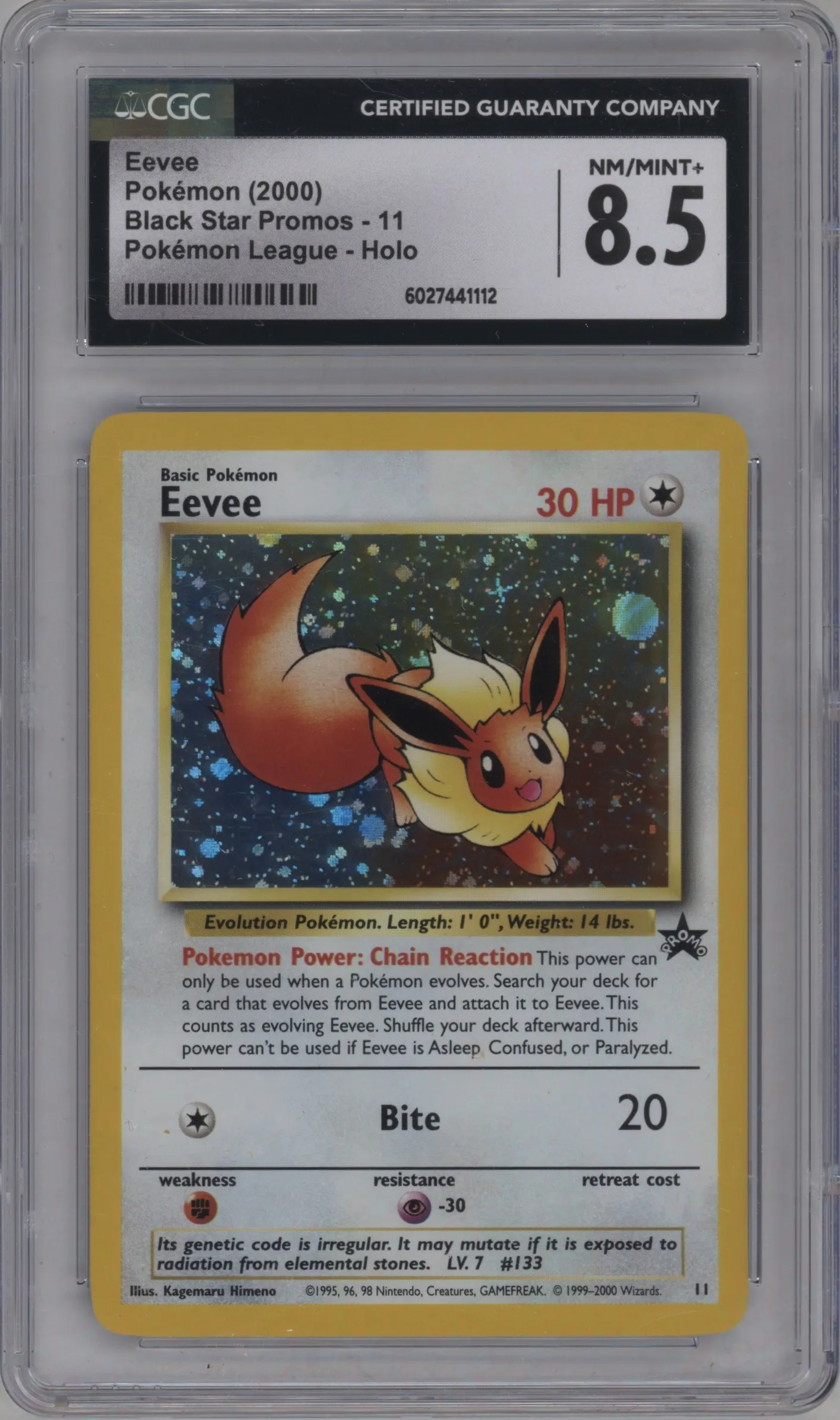 2000 Pokemon WoTC Eevee League #11 CGC 8.5