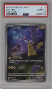 Pikachu from the 2025 Pokemon SV Chinese set graded by PSA and given an overall grade of 10.
