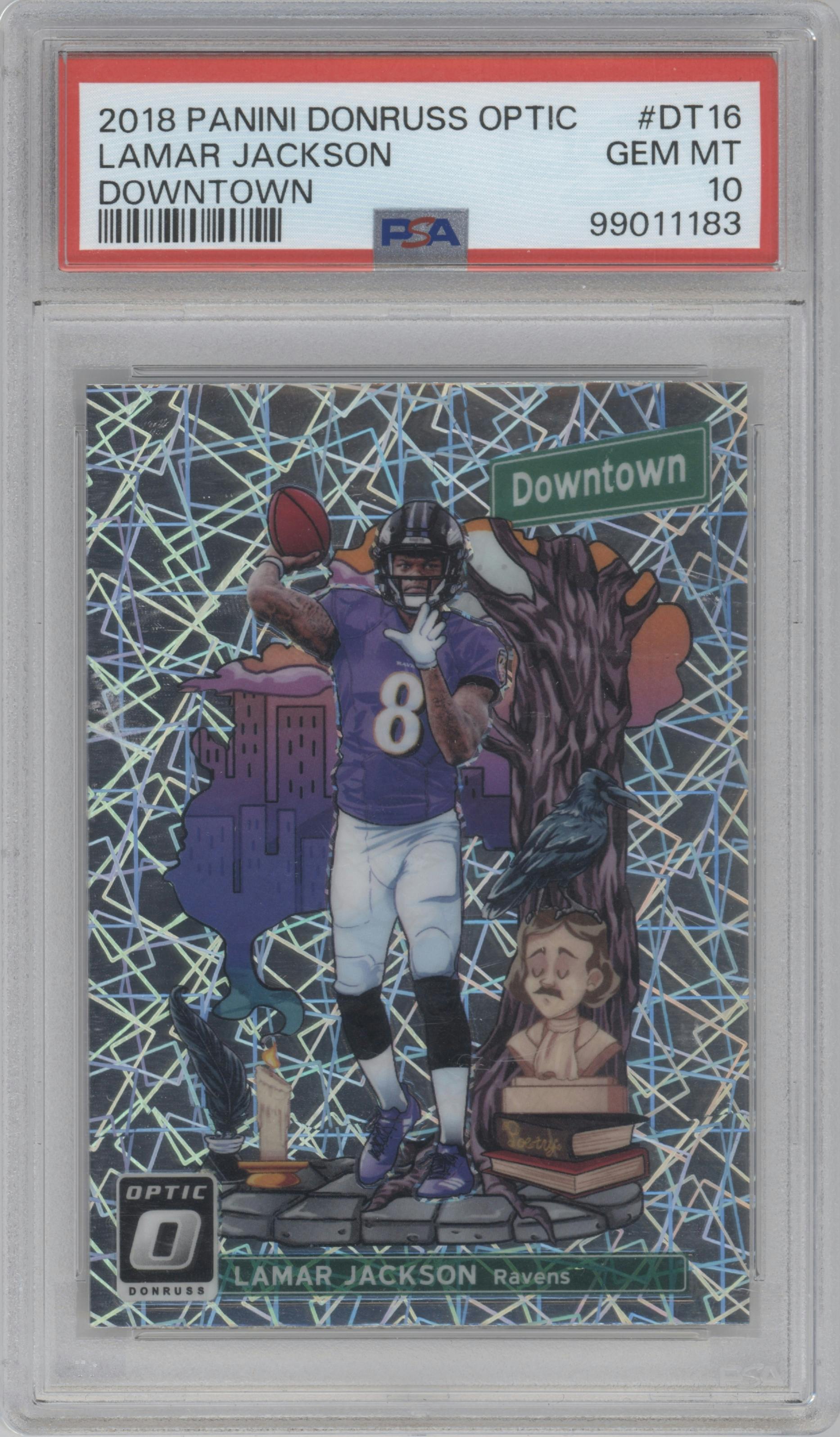 Lamar Jackson from the 2018 Panini Donruss Optic set graded by PSA and given an overall grade of 10.