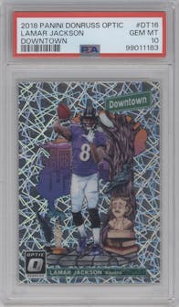 Lamar Jackson from the 2018 Panini Donruss Optic set graded by PSA and given an overall grade of 10.