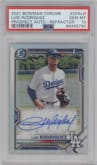 Luis Rodriguez from the 2021 Bowman Chrome set featuring a Refractor parallel graded by PSA and given an overall grade of 10.