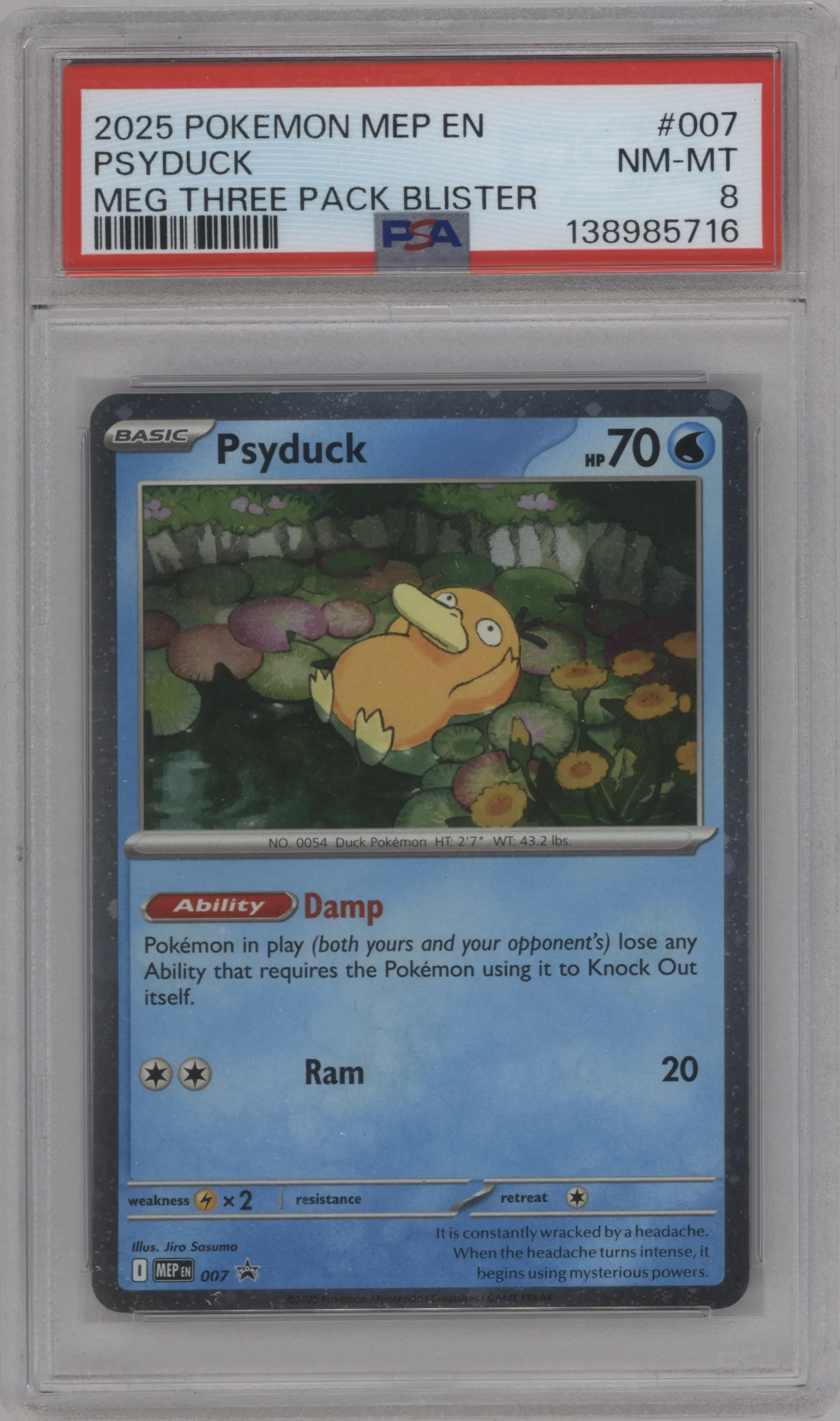 2025 Pokemon Mega Evolution Psyduck Mega Evolution Three Pack Blister #007 PSA 8