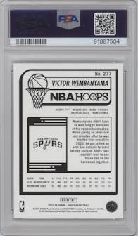 Victor Wembanyama from the 2023-24 Panini NBA Hoops set graded by PSA and given an overall grade of 10.
