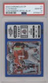CJ Stroud from the 2023 Panini Chronicles Draft Picks set featuring a Blue parallel graded by PSA and given an overall grade of 10.