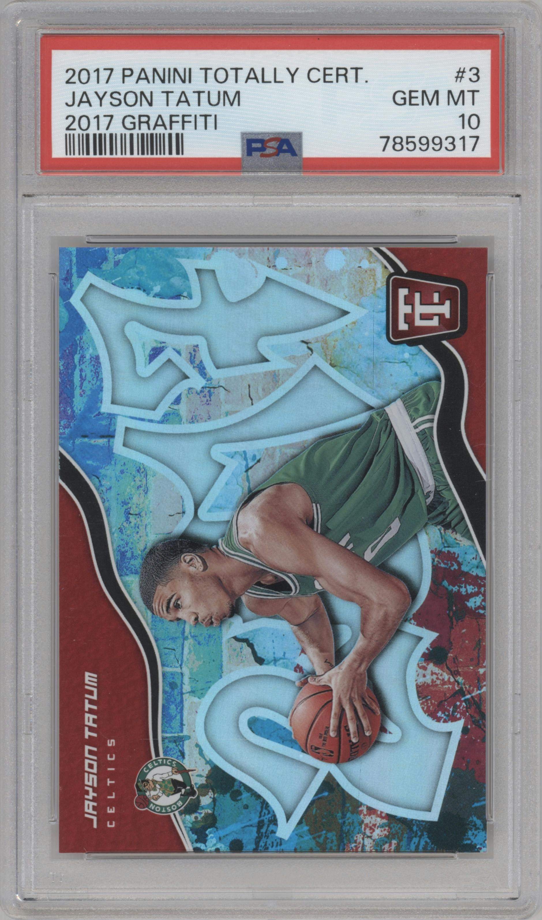 Jayson Tatum from the 2017-18 Panini Totally Certified  set graded by PSA and given an overall grade of 10.