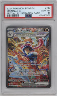 Greninja ex from the 2024 Pokemon SV set graded by PSA and given an overall grade of 10.