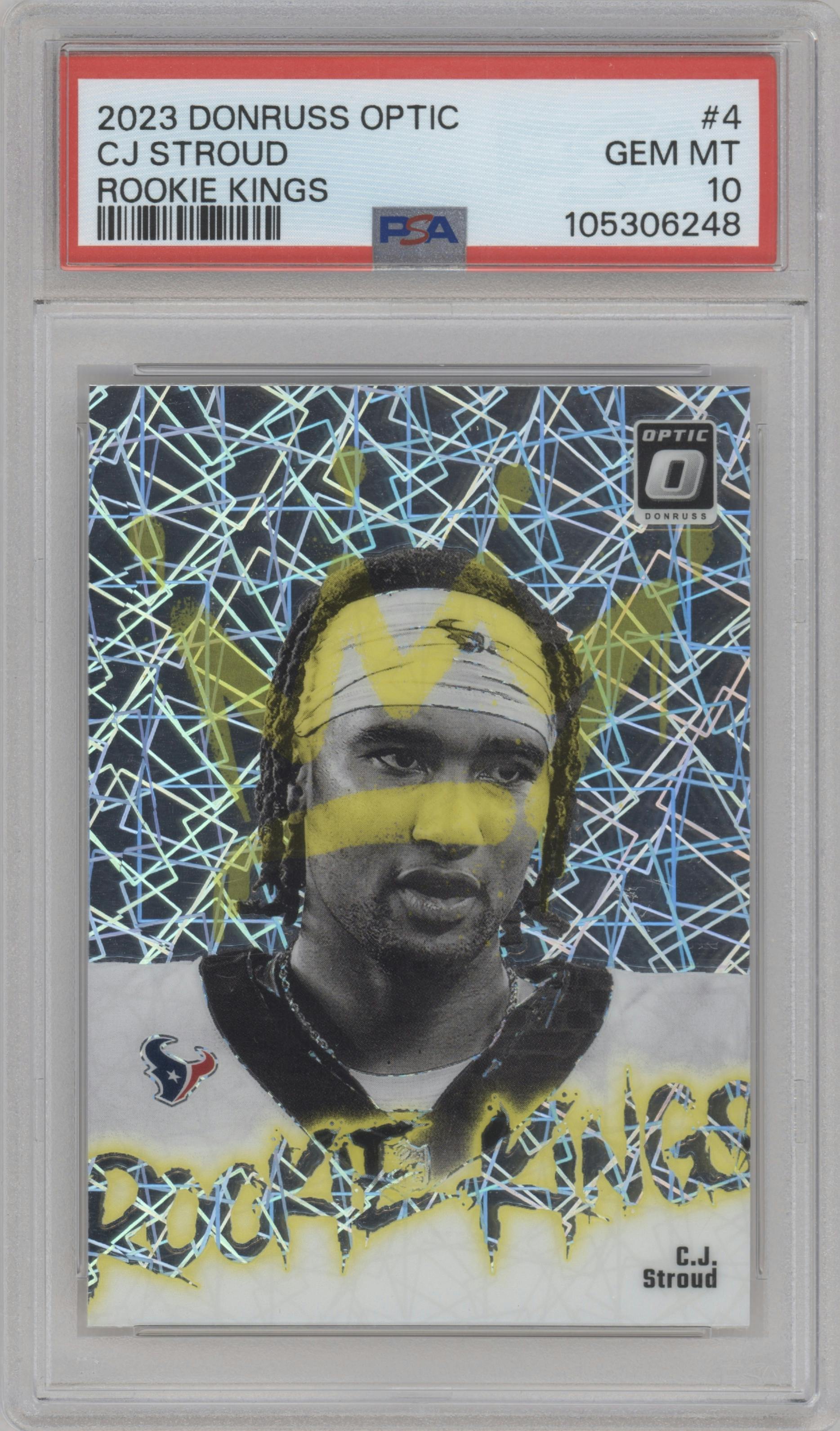 C.J. Stroud from the 2023 Donruss Optic set graded by PSA and given an overall grade of 10.