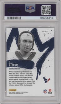 C.J. Stroud from the 2023 Donruss Optic set graded by PSA and given an overall grade of 10.