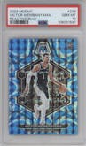 Victor Wembanyama from the 2023-24 Panini Mosaic set featuring a Reactive Blue parallel graded by PSA and given an overall grade of 10.