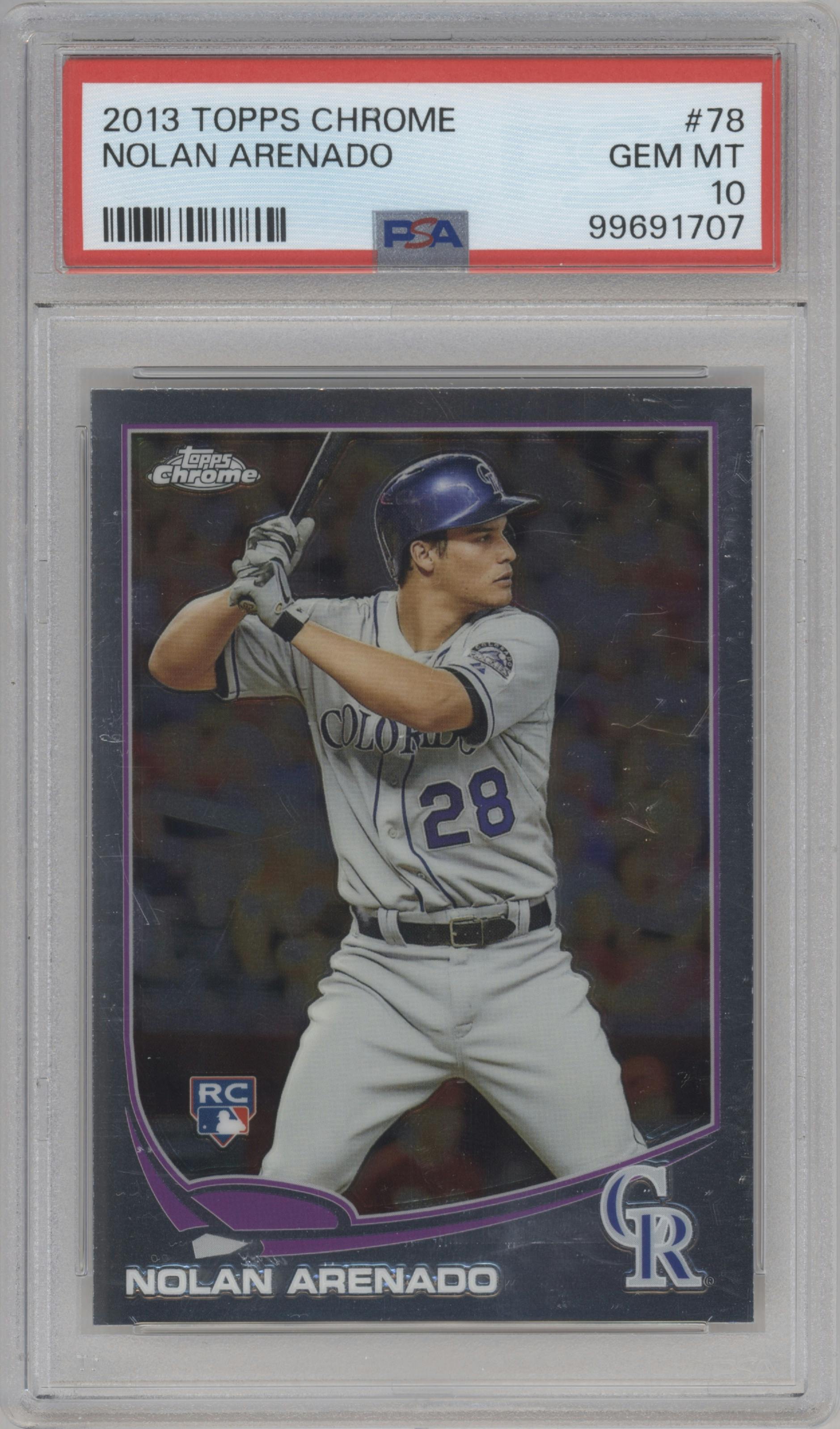 Nolan Arenado from the 2013 Topps Chrome set graded by PSA and given an overall grade of 10.