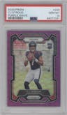 C.J. Stroud from the 2023 Panini Prizm set featuring a Purple Wave parallel graded by PSA and given an overall grade of 10.