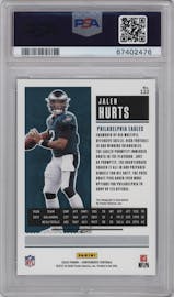 Jalen Hurts from the 2020 Panini Contenders set featuring a Championship parallel graded by PSA and given an overall grade of 9.