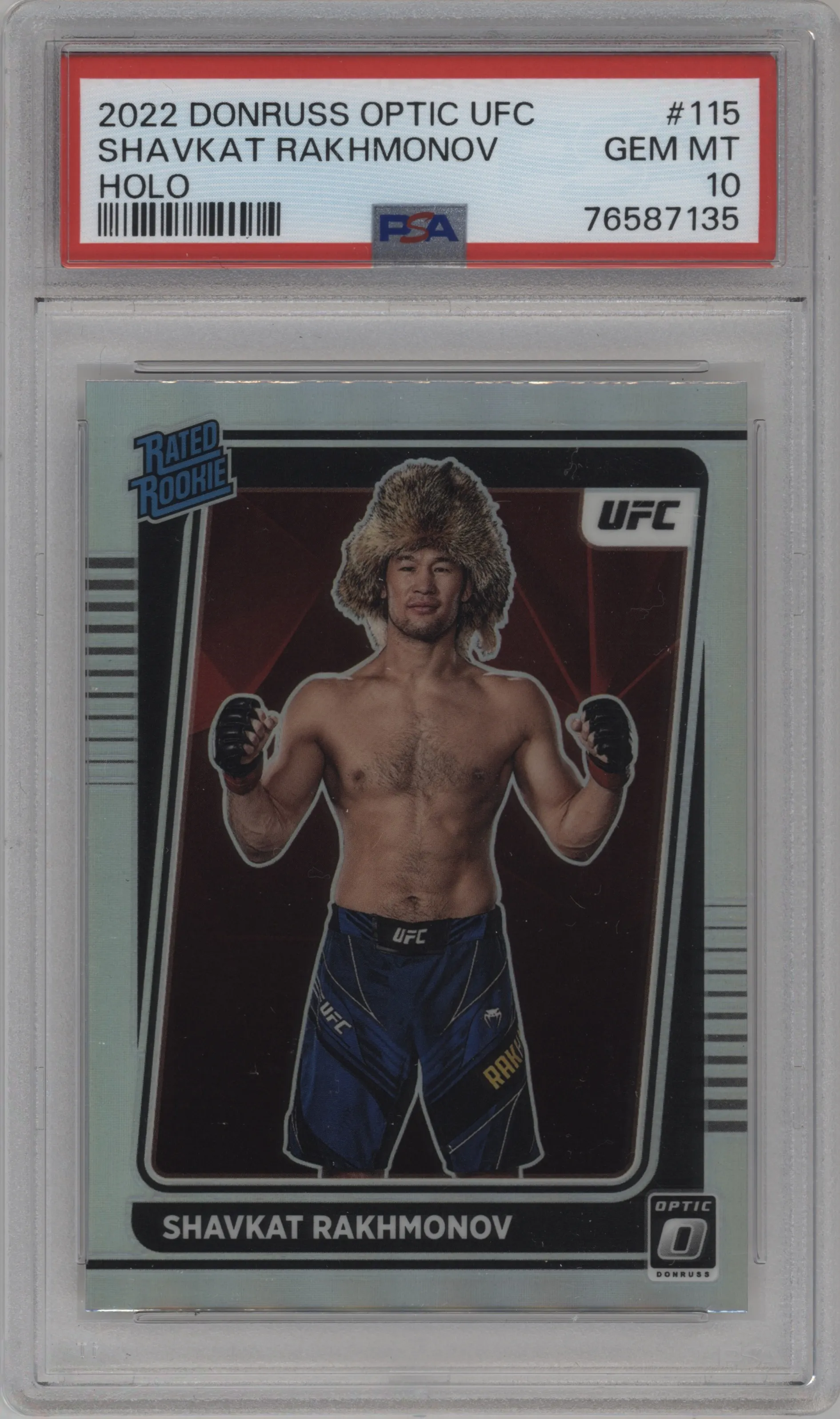 2022 Donruss Optic UFC Rated Rookie Shavkat Rakhmonov Holo #115 PSA 10