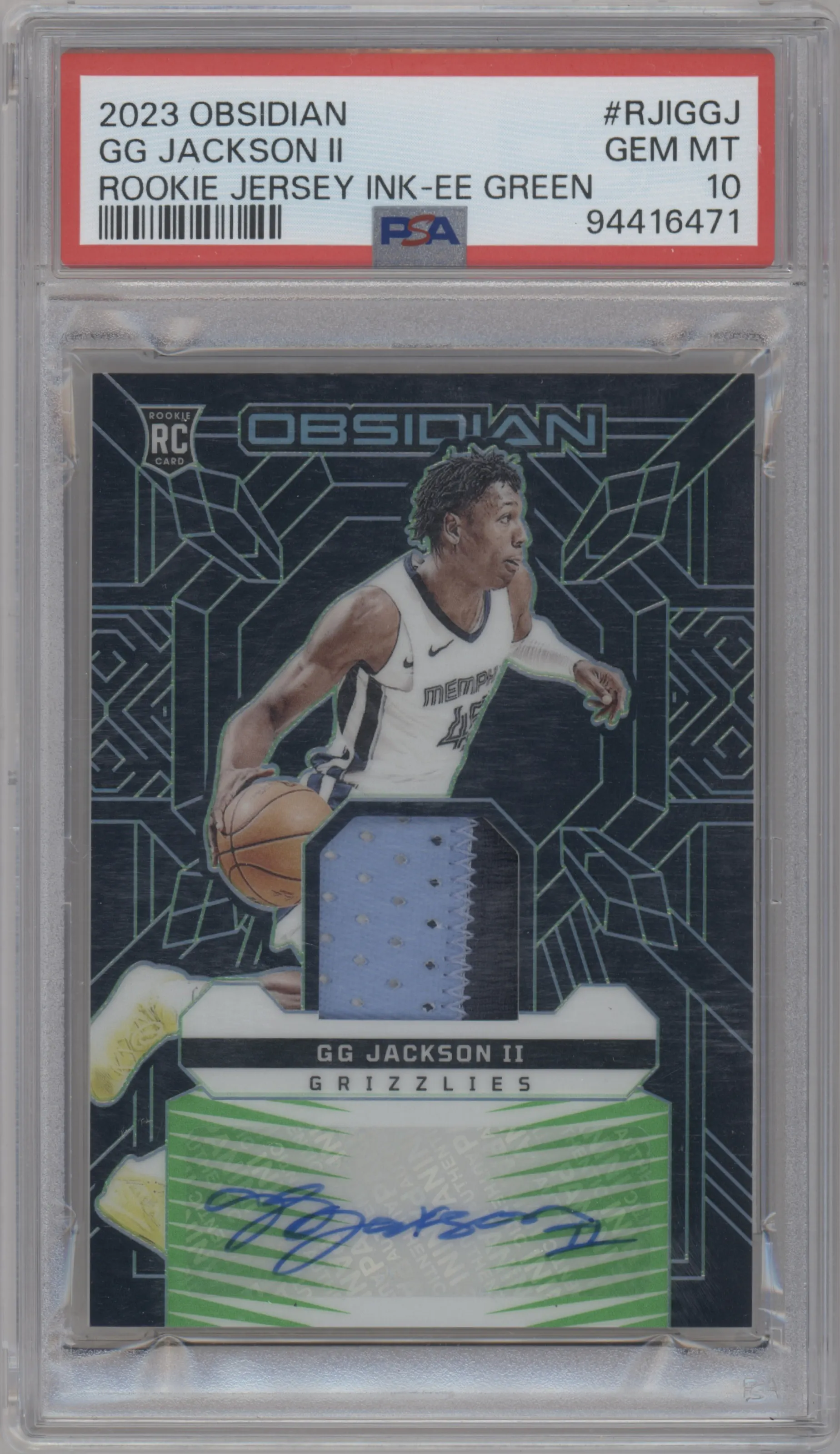 2023 Panini Obsidian Rke.Jrsy.Ink GG Jackson II Electric Etch Green PSA 10