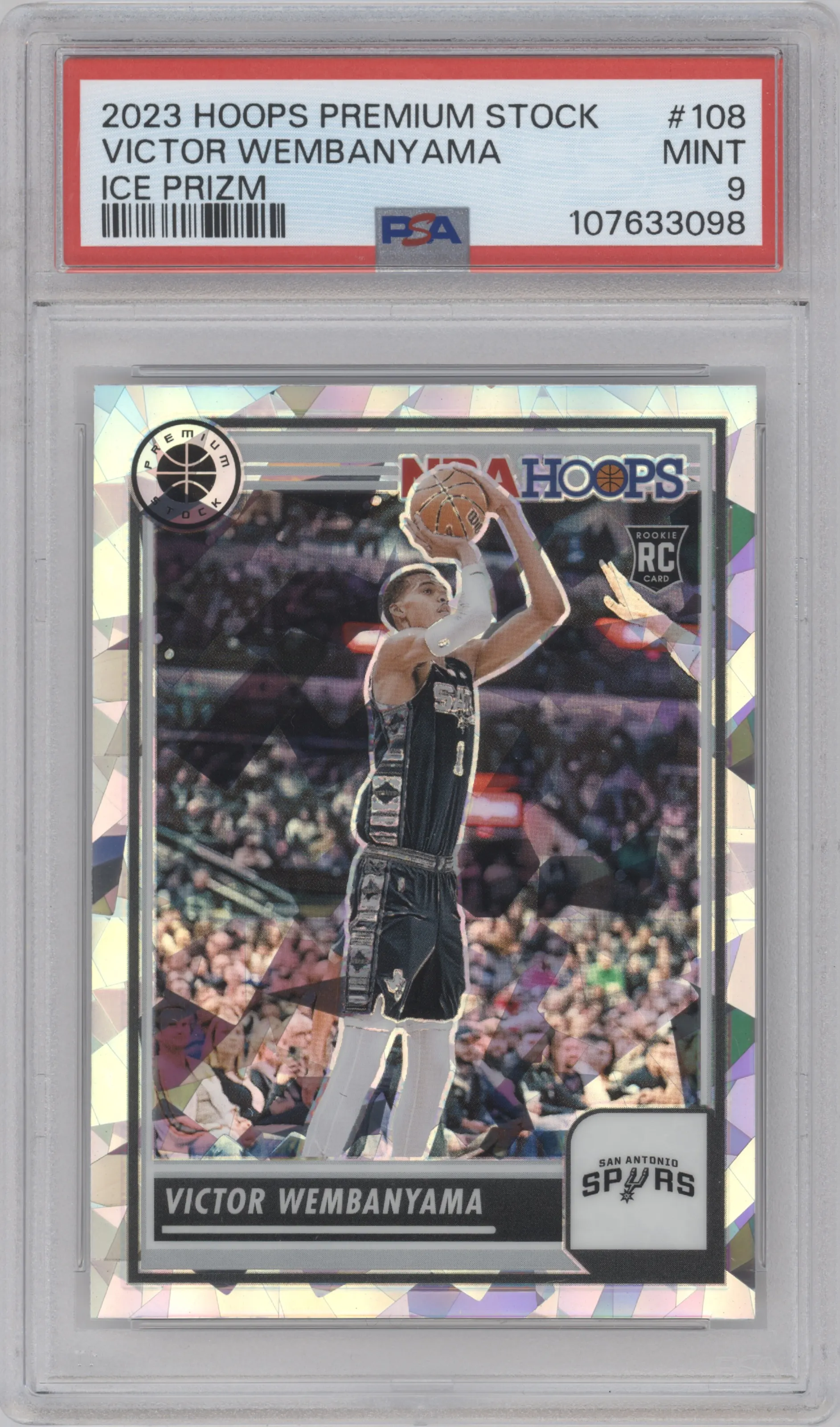 2023 Panini Hoops Premium Stock Victor Wembanyama Ice Prizm #108 PSA 9