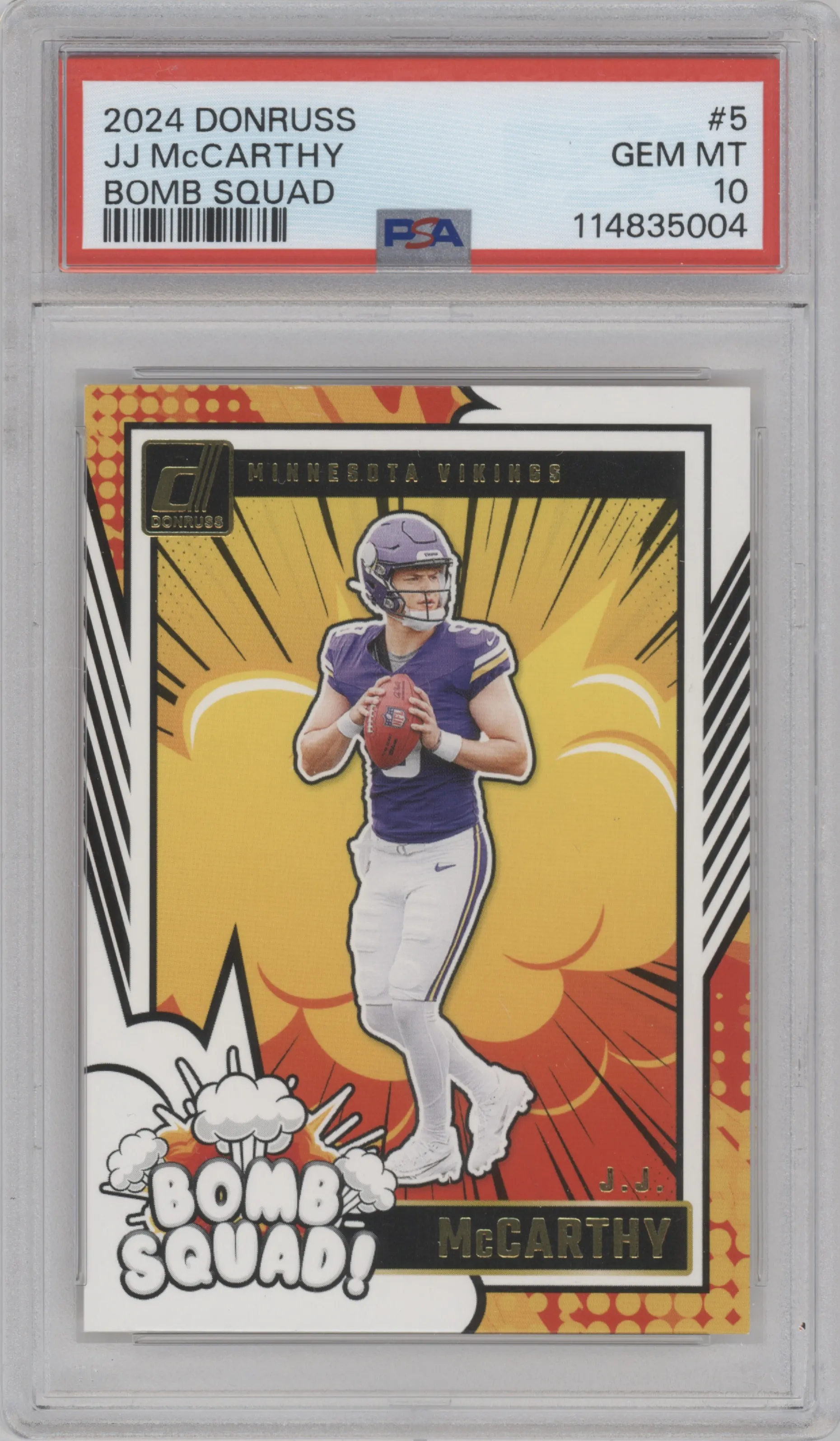 2024 Donruss Bomb Squad J.J. McCarthy #5 PSA 10