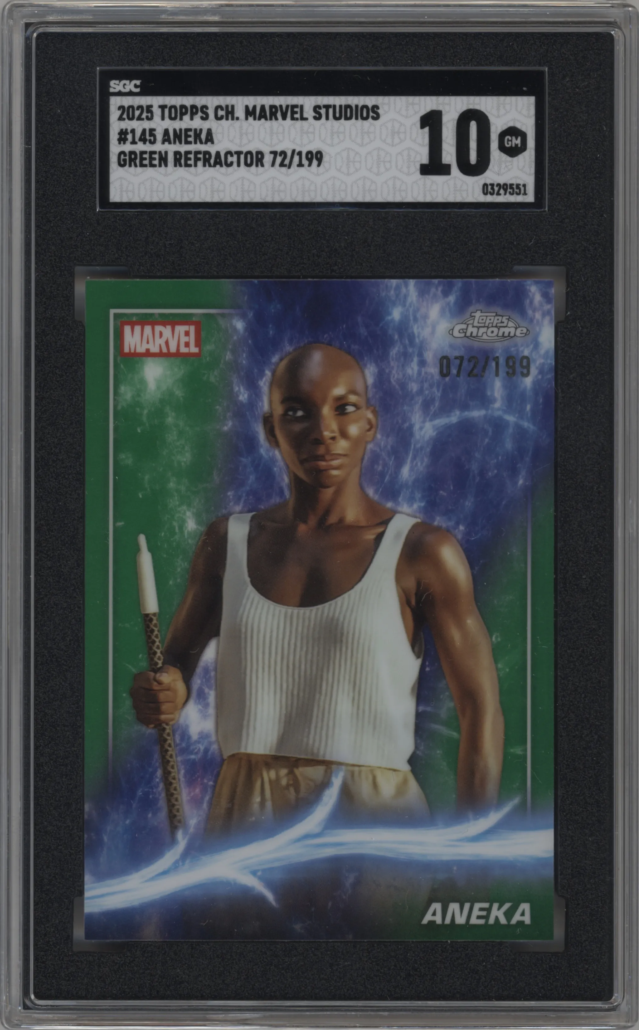 2025 Topps Chrome Marvel Studios Aneka Green Refractor SGC 10