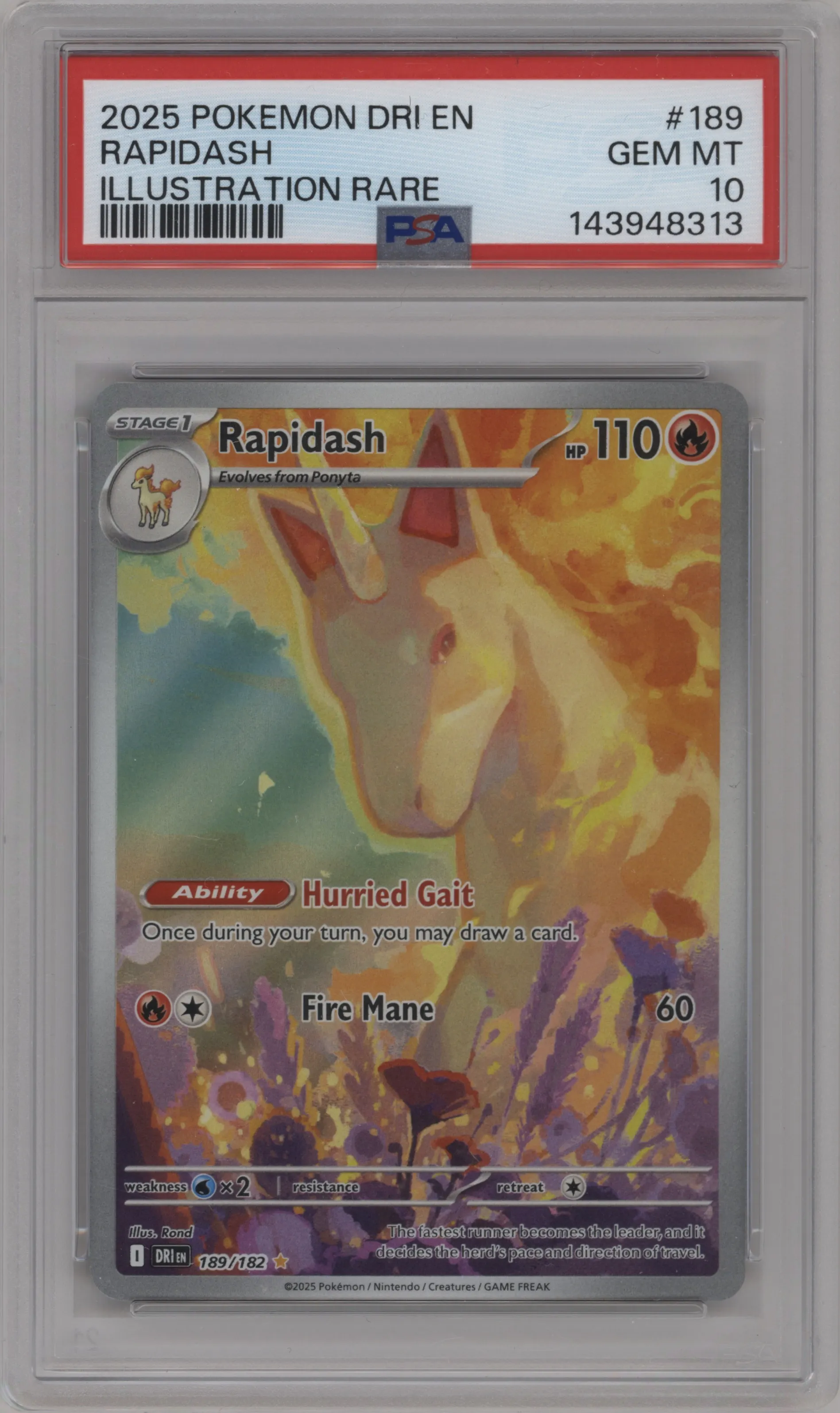 2025 Pokemon SV Destined Rivals Rapidash #189 PSA 10