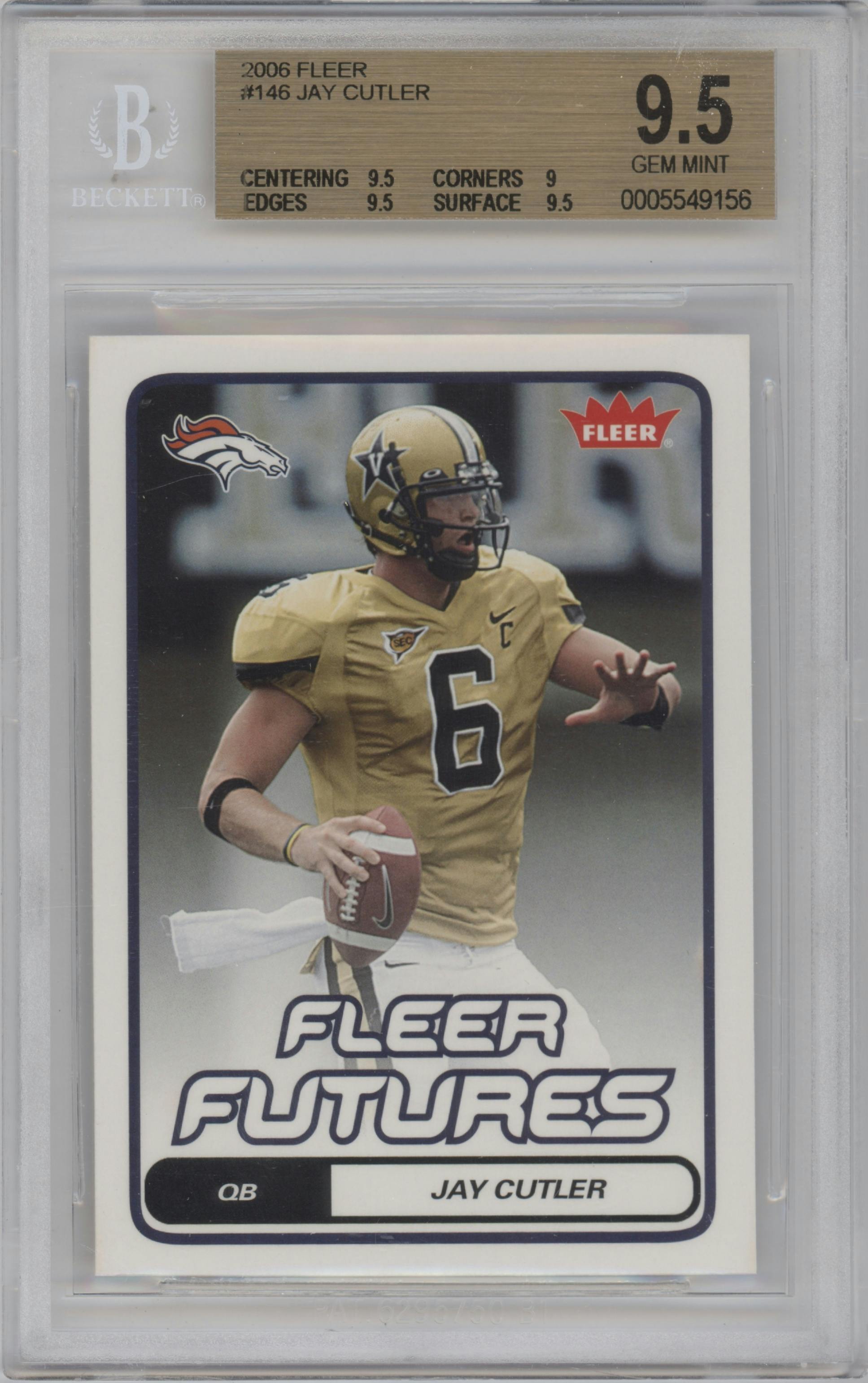 Jay Cutler  from the 2006 Fleer set graded by Beckett and given an overall grade of 9.5.