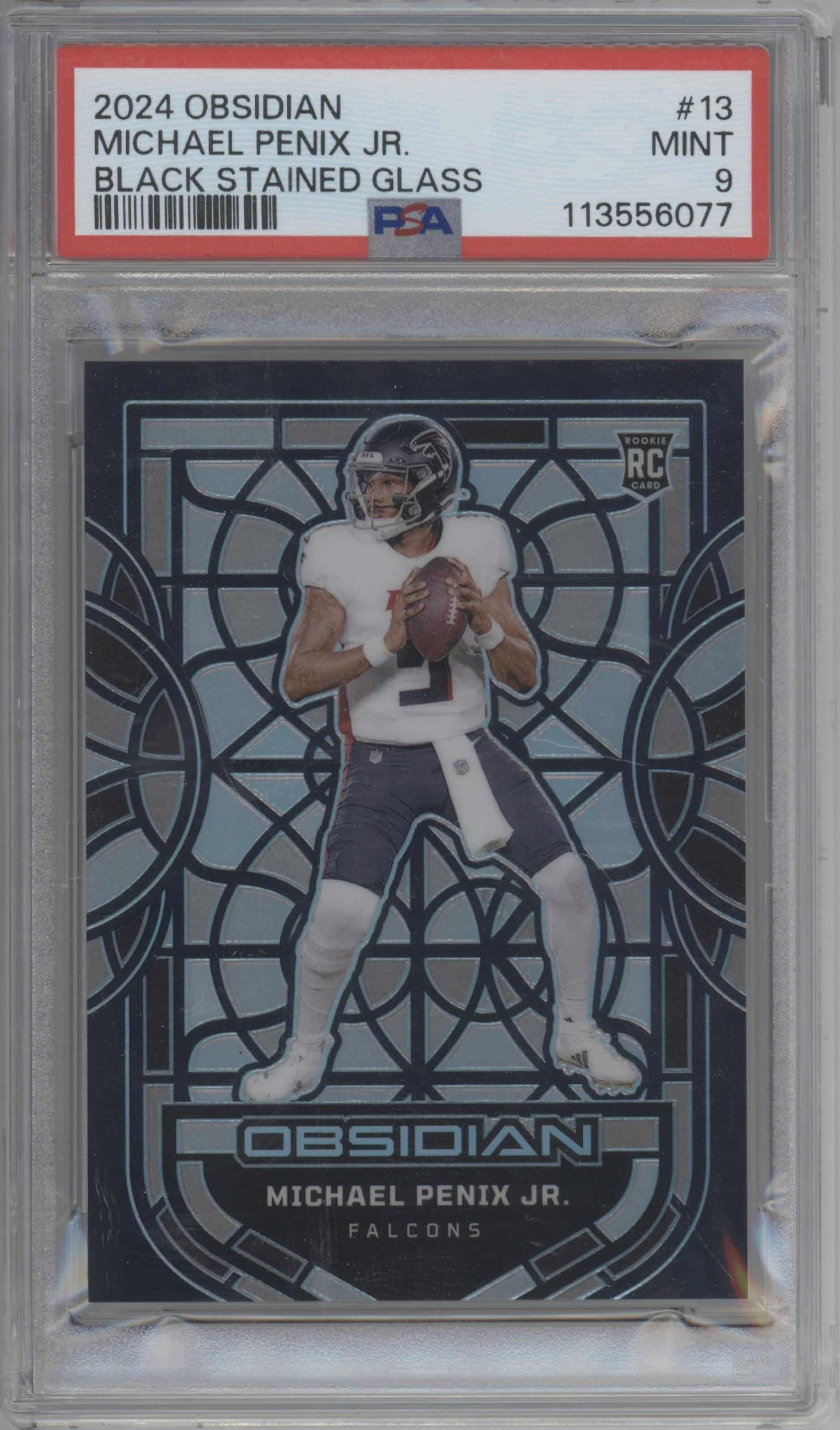 Michael Penix Jr. from the 2024 Panini Obsidian set graded by PSA and given an overall grade of 9.