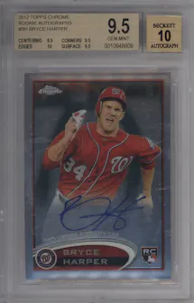 Bryce Harper from the 2012 Topps Chrome set graded by Beckett and given an overall grade of 9.5.