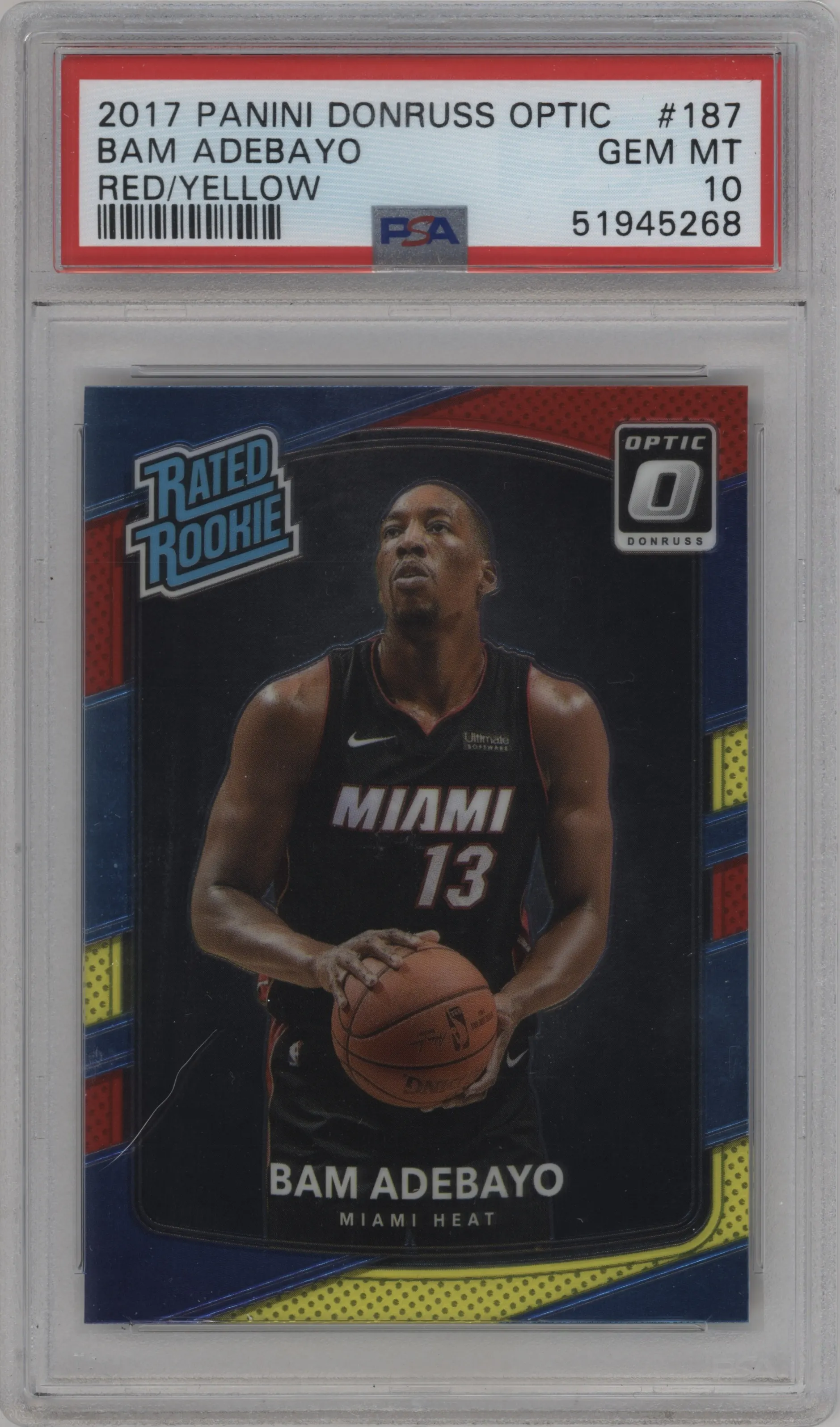 2017 Panini Donruss Optic Rated Rookie Bam Adebayo Red/Yellow #187 PSA 10