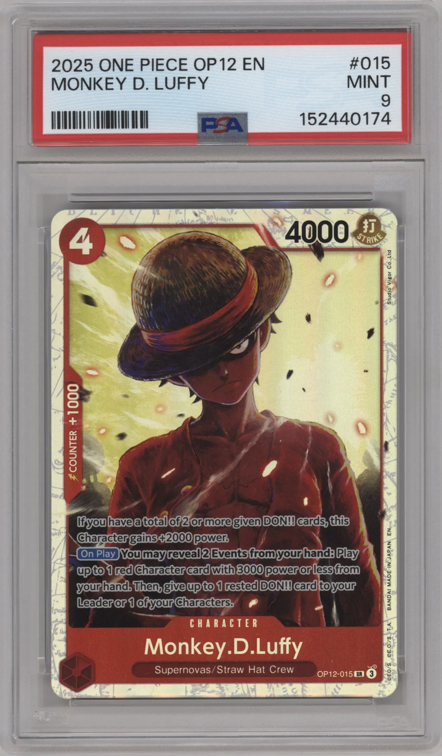 2025 One Piece Legacy of the Master Monkey.D.Luffy SR #OP12-015 SR PSA 9