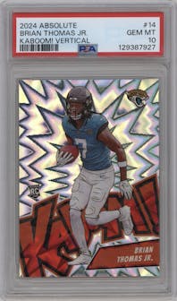 Brian Thomas Jr. from the 2024 Panini Absolute set graded by PSA and given an overall grade of 10.
