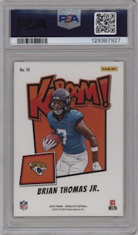 Brian Thomas Jr. from the 2024 Panini Absolute set graded by PSA and given an overall grade of 10.